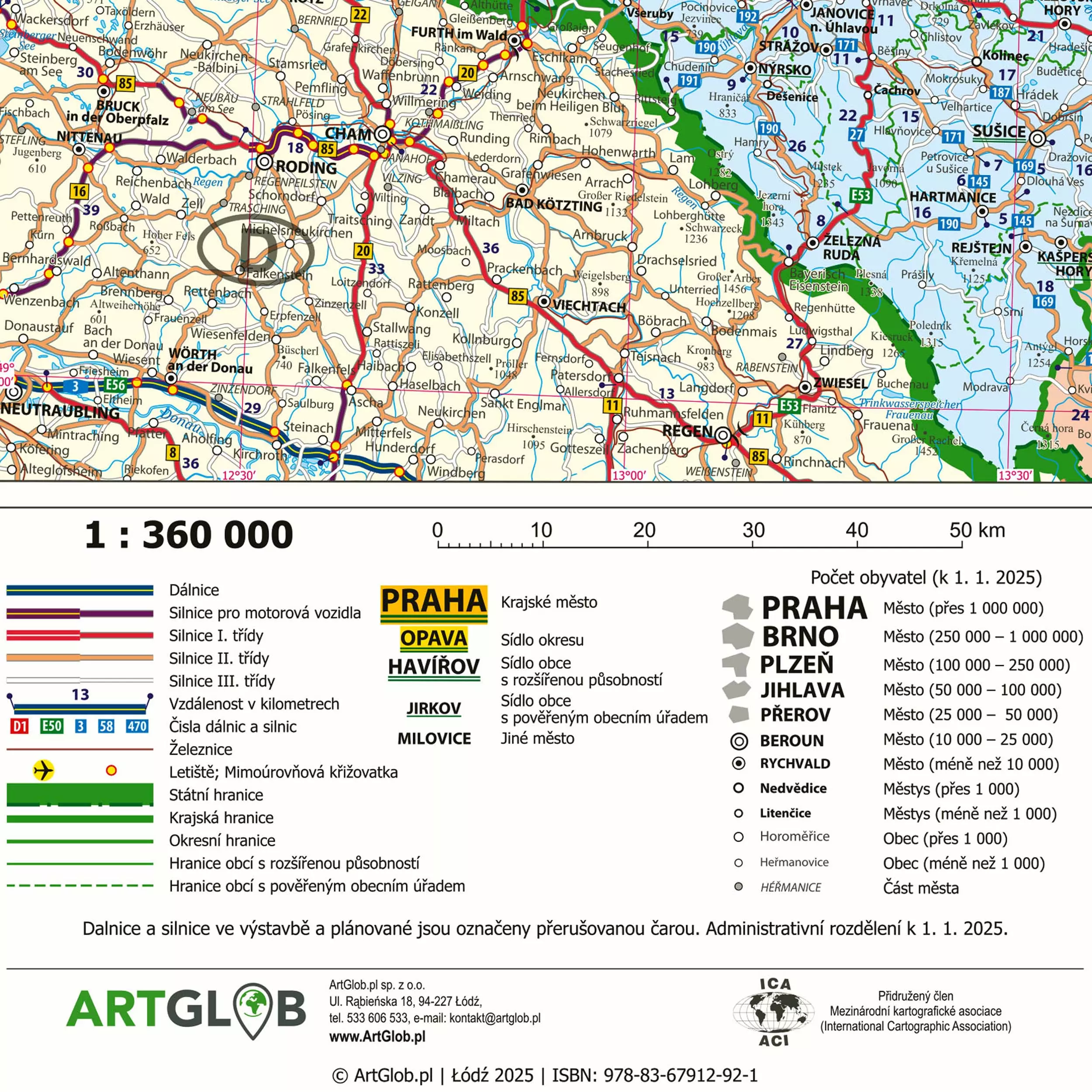 ČR - administrativní a silniční mapa plakát