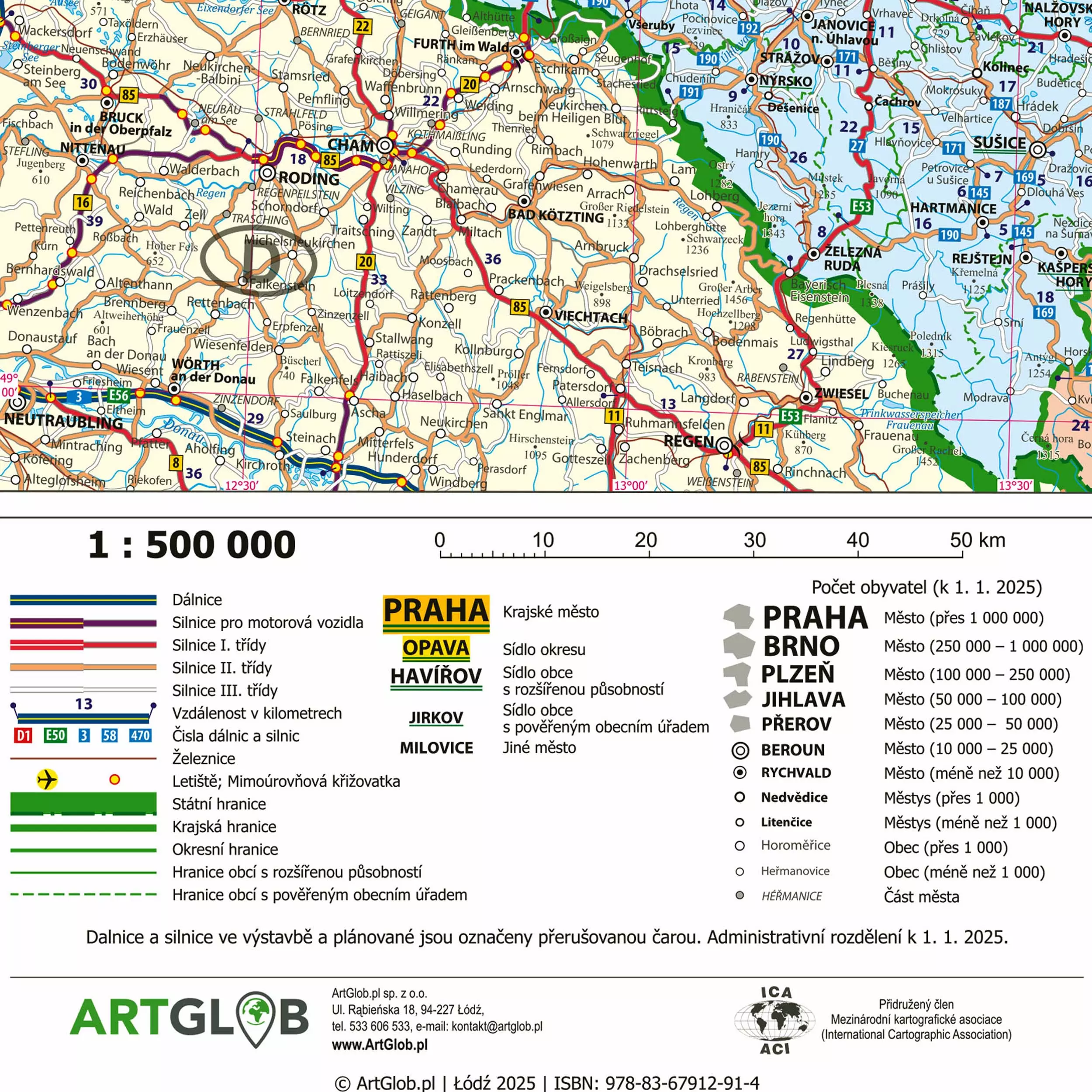ČR - administrativní a silniční mapa připínací