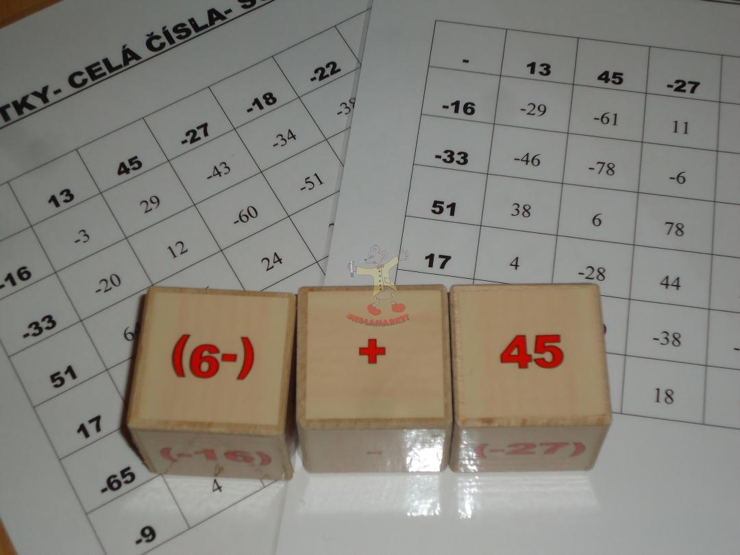 Celá čísla - dřevěné  kostky