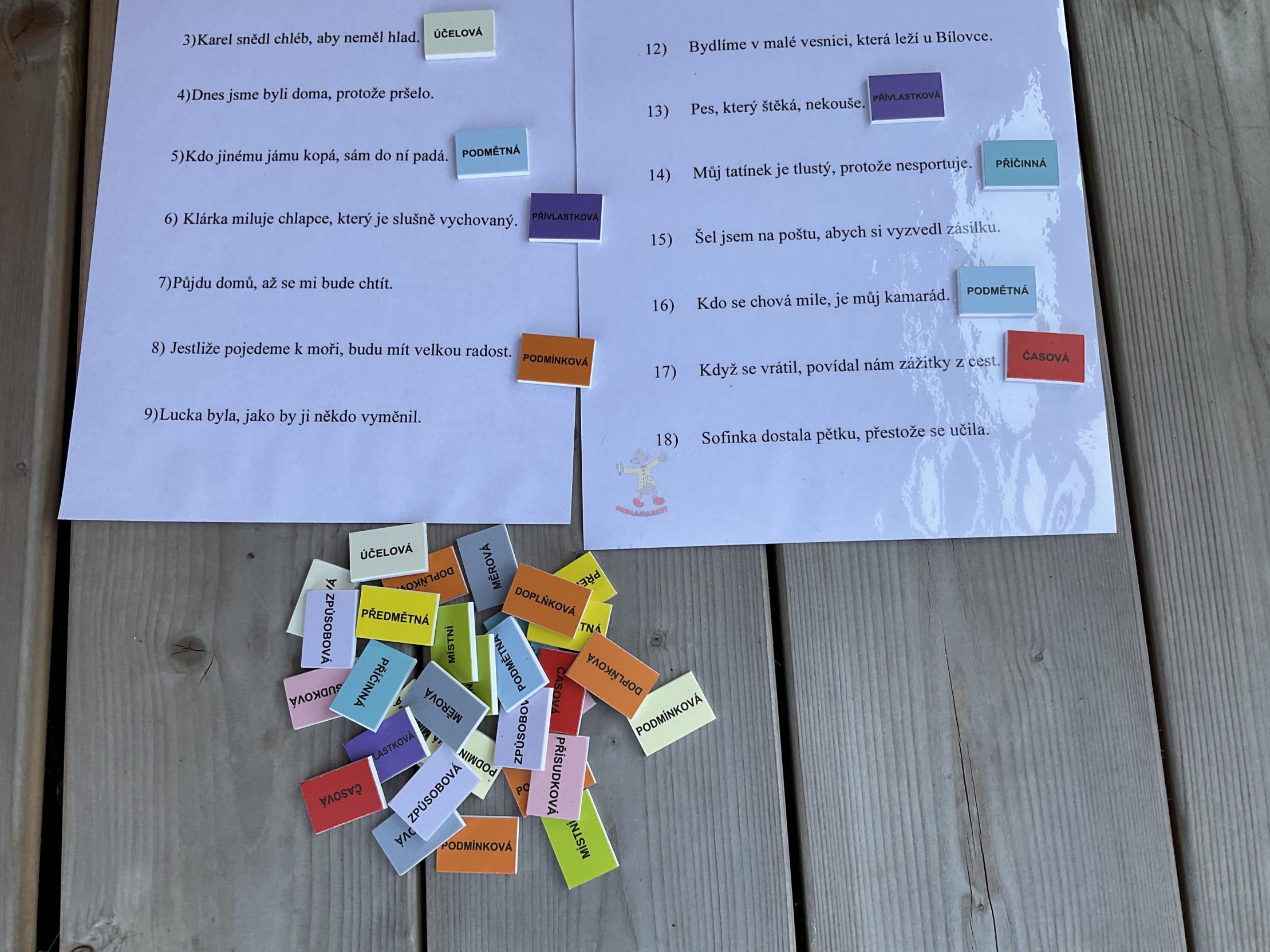 Druhy vedlejších vět - kartičky