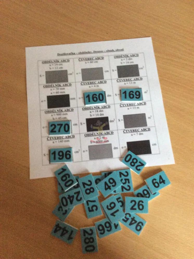 Procvičuj s Luckou - obvody a obsahy čtverců a obdélníků I