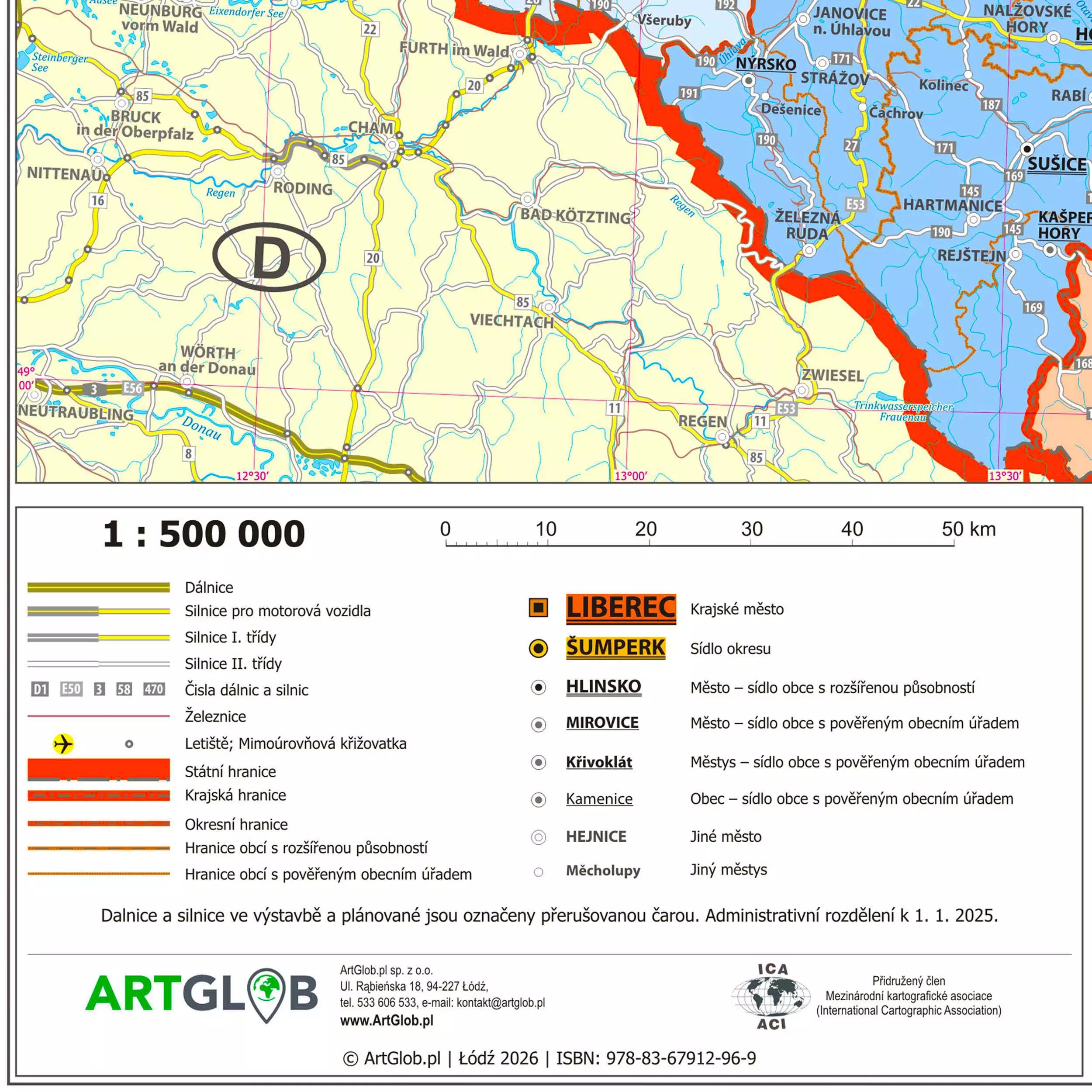 ČR - administrativní mapa připínací