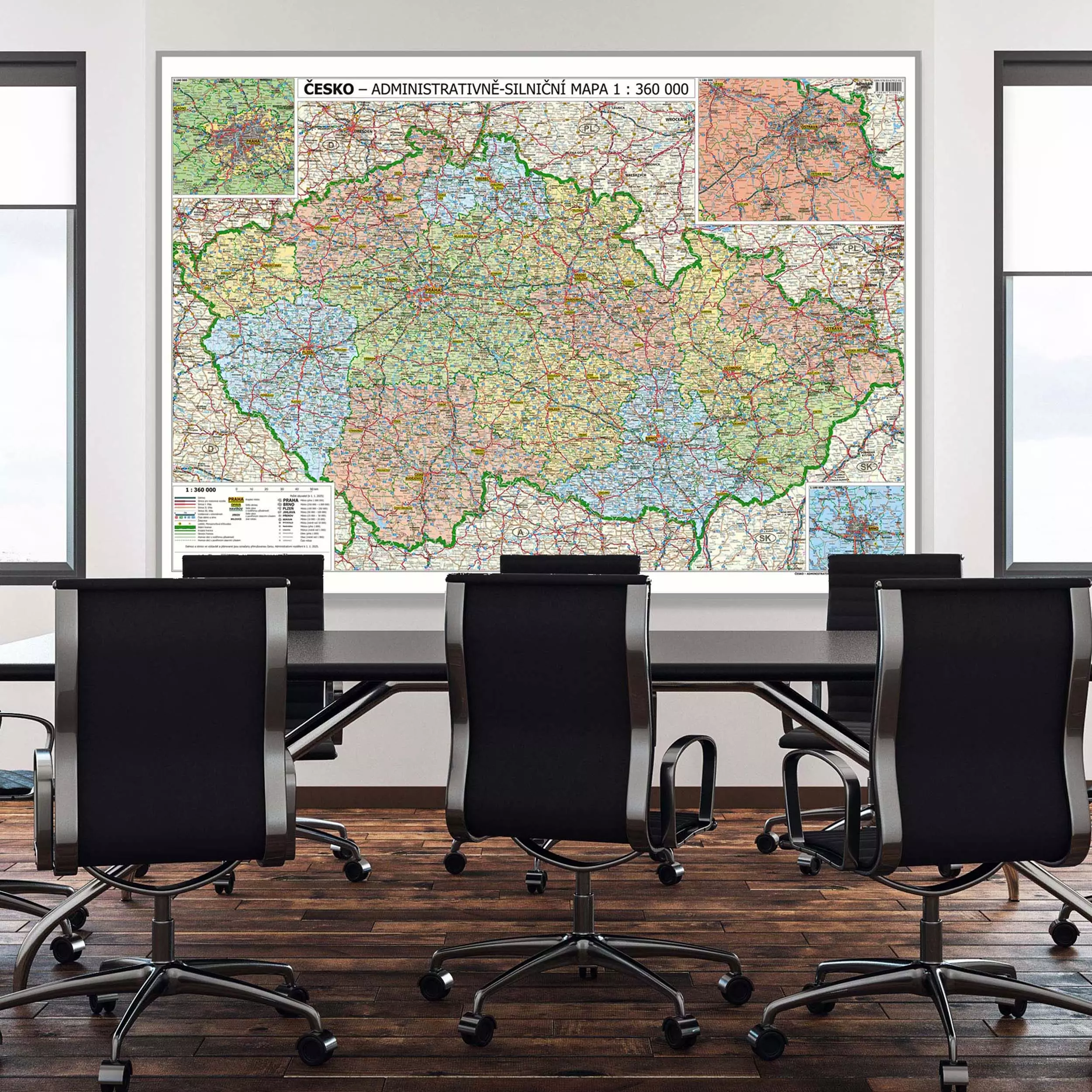 ČR - administrativní a silniční mapa připínací